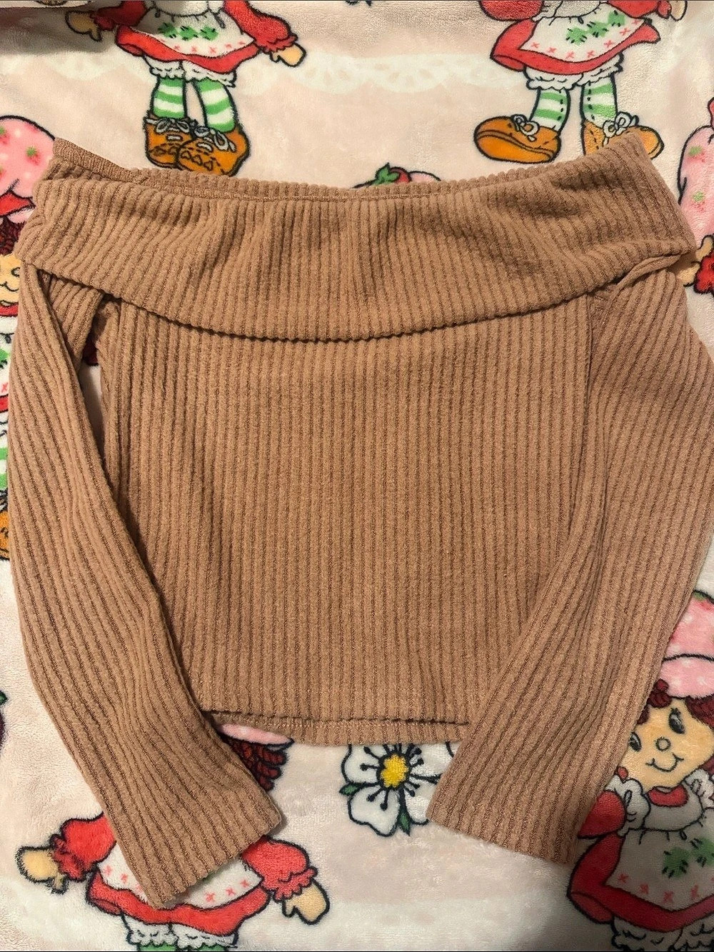 Brown Off-Shoulder Long Sleeve Crop Top